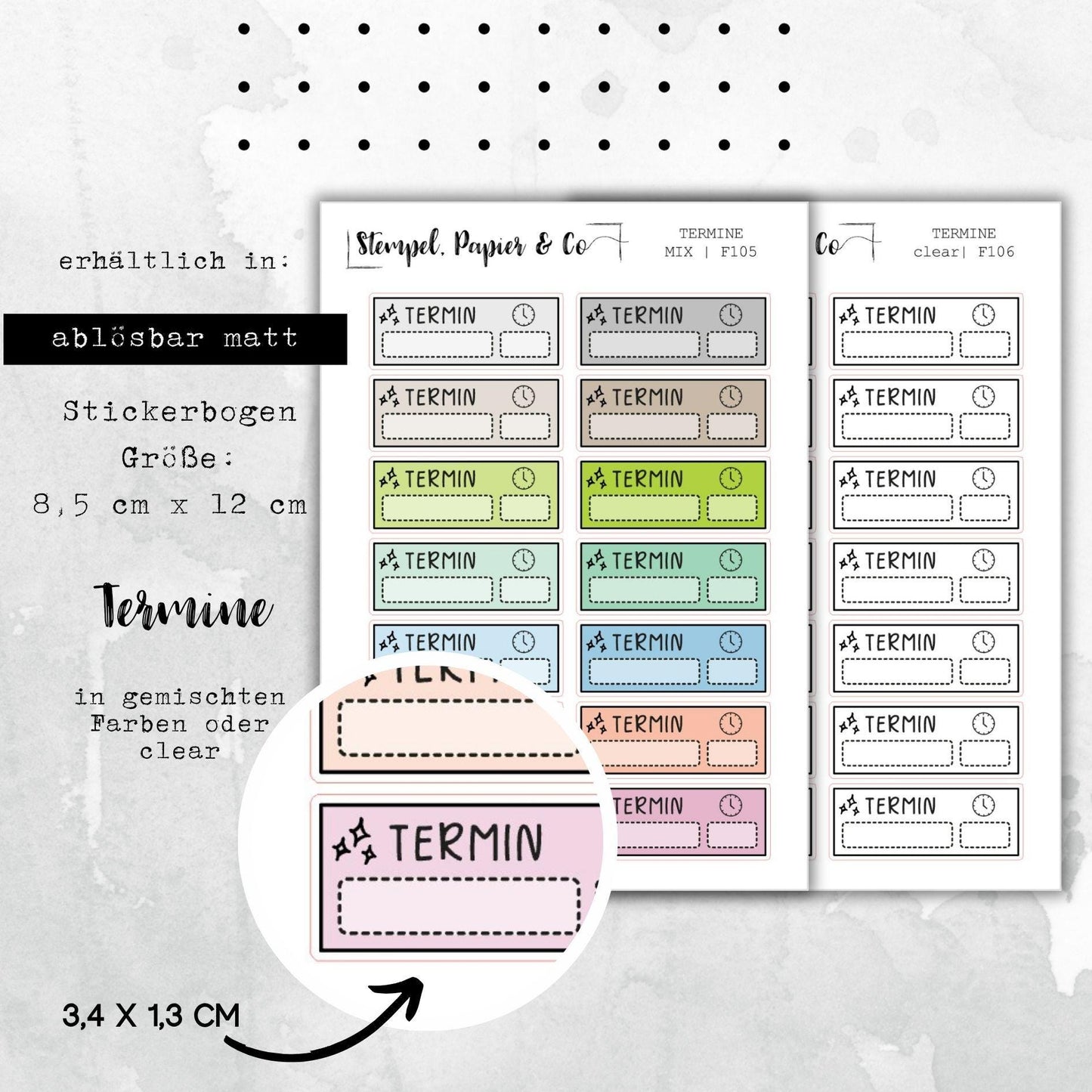 Stickerbogen Tracker für Termine, Boxen in verschiedenen Farben oder schwarz/weiß, einzeln ablösbare Sticker für Bullet Journal und Kalender