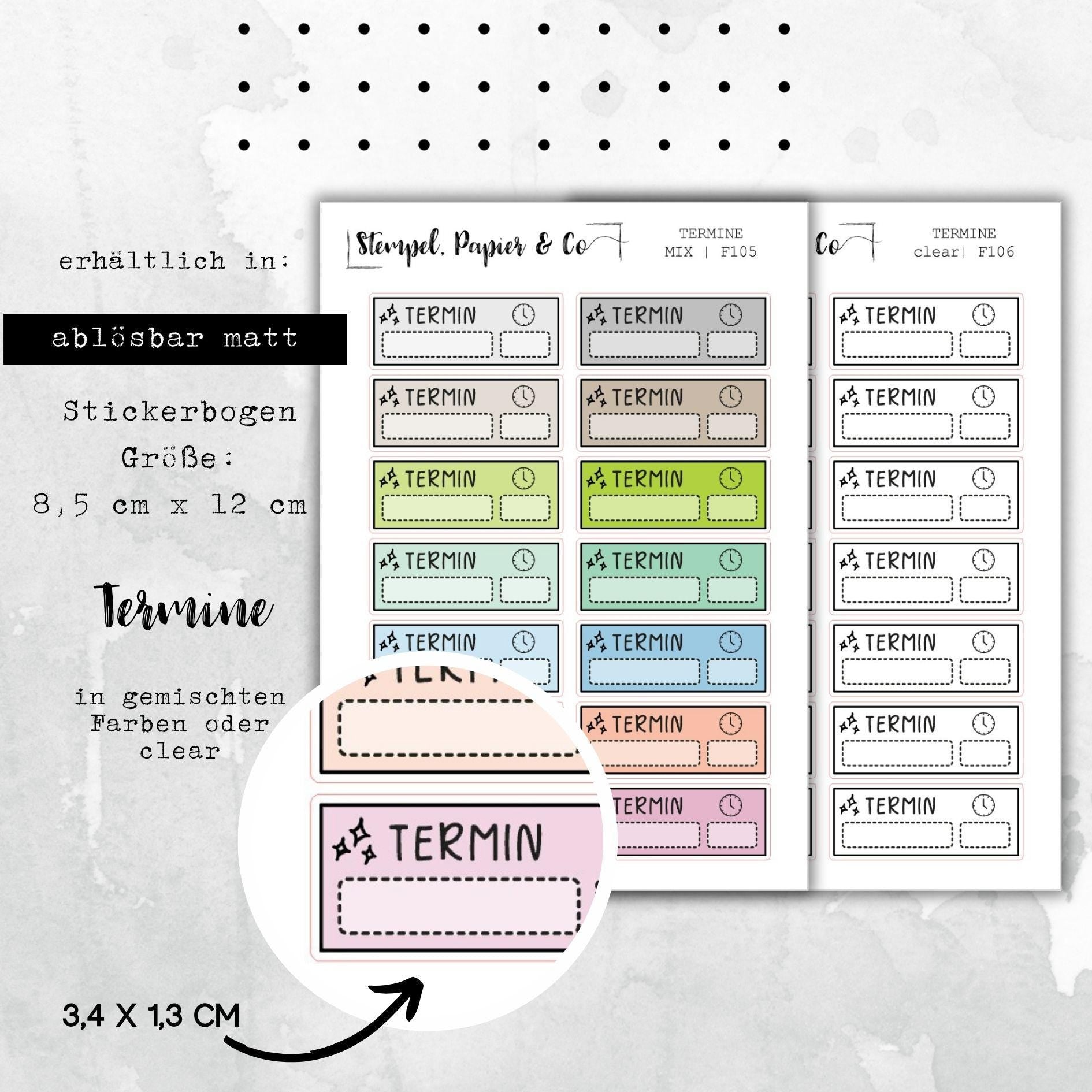 Stickerbogen Tracker für Termine, Boxen in verschiedenen Farben oder schwarz/weiß, einzeln ablösbare Sticker für Bullet Journal und Kalender