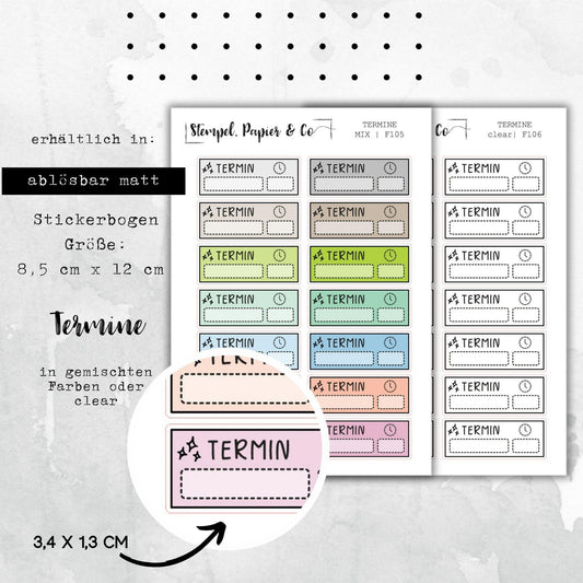 Stickerbogen Tracker für Termine, Boxen in verschiedenen Farben oder schwarz/weiß, einzeln ablösbare Sticker für Bullet Journal und Kalender