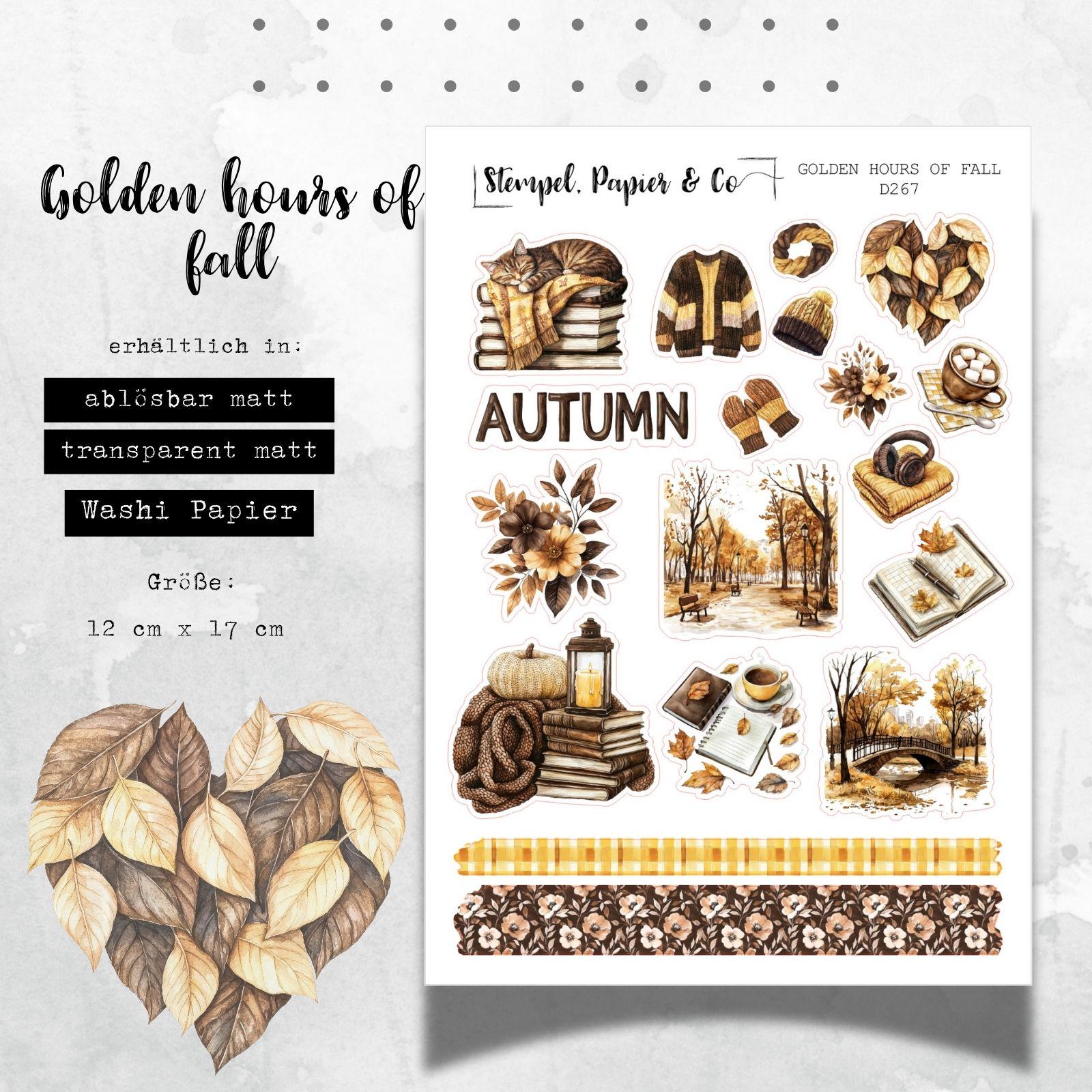 Stickerbogen Goldene Herbststunden, einzeln ablösbare Sticker in der Papiervariante weiß, transparent oder Washi für Kalender