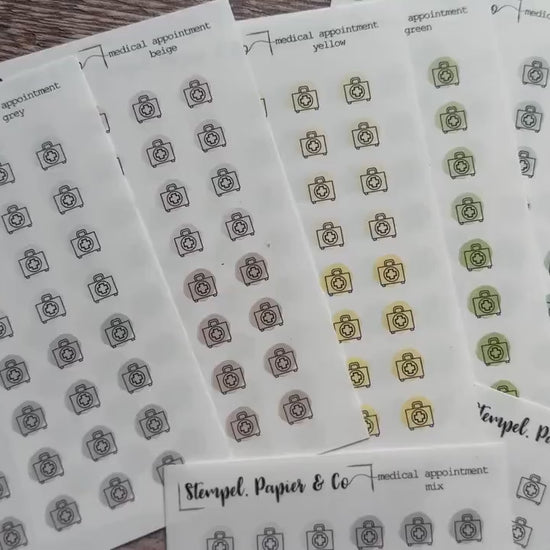 Stickerbogen Medizinkoffer mit einzeln ablösbaren kreisrunden Stickern transparent matt für Bullet Journal, Planer und Kalender