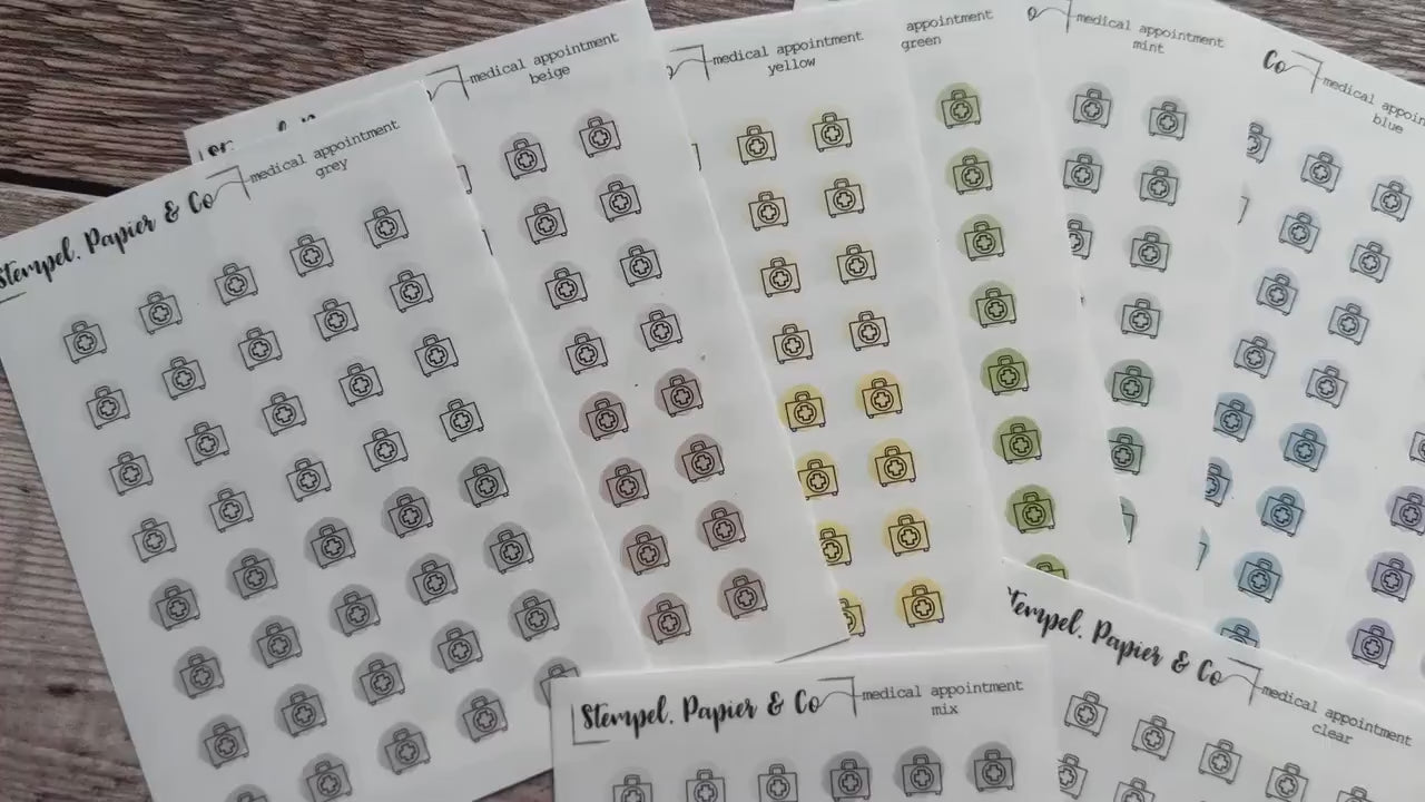 Stickerbogen Medizinkoffer mit einzeln ablösbaren kreisrunden Stickern transparent matt für Bullet Journal, Planer und Kalender