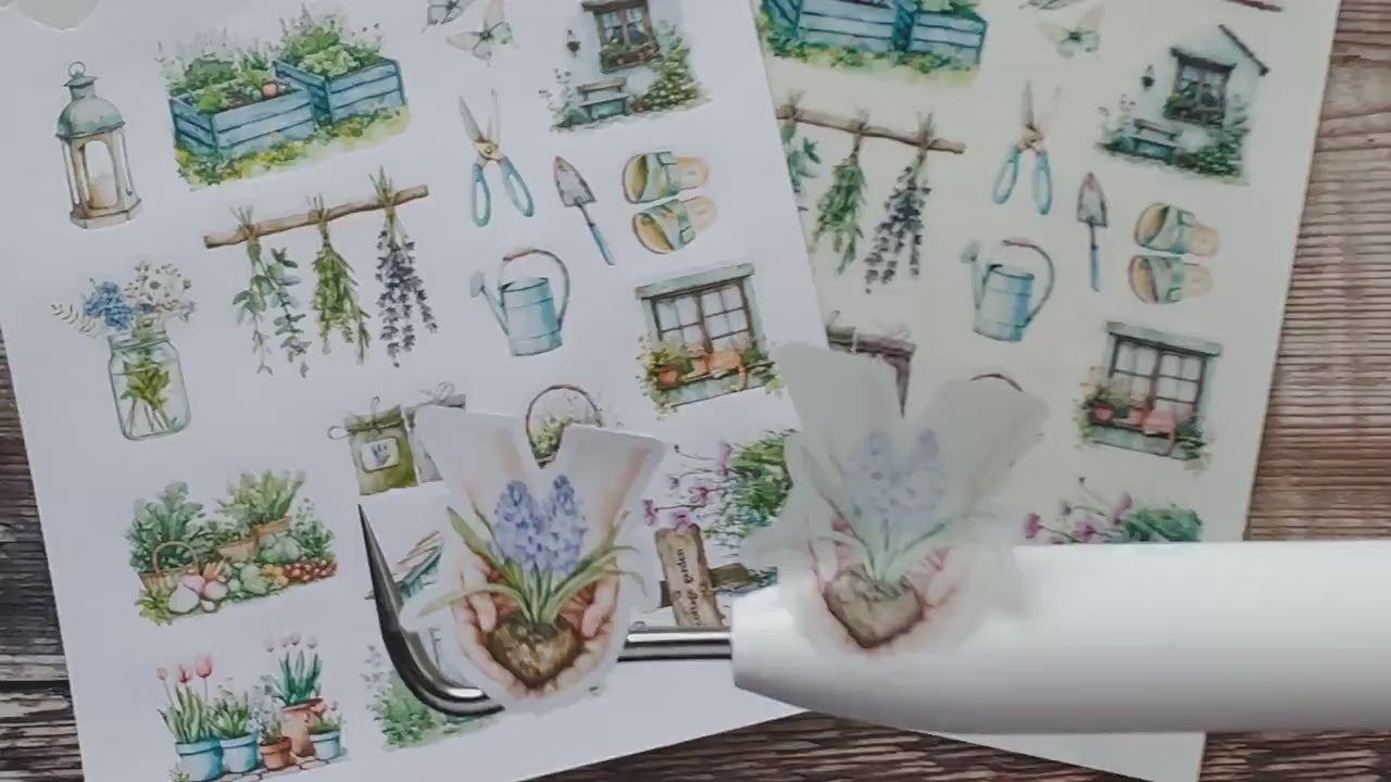 Stickerbogen mit Gartenmotiven, Gartenarbeit, einzeln ablösbare Sticker für Bullet Journal, Planer und Kalender
